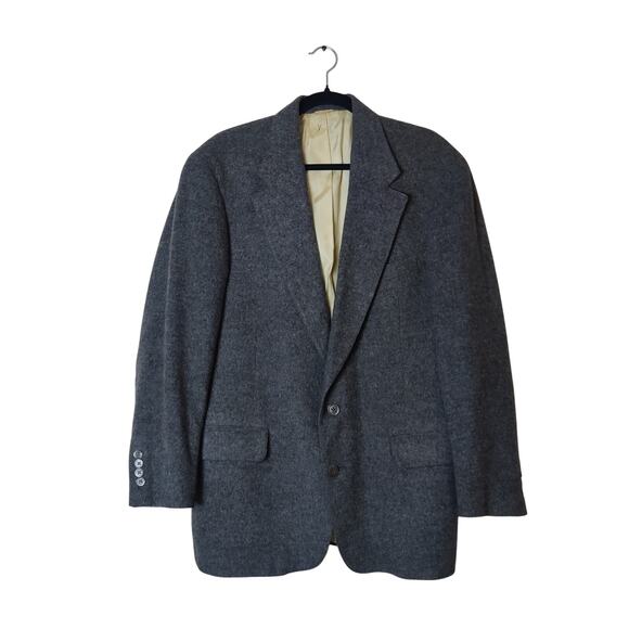 Vintage 90s Norm Thompson Men's Gray Camel Hair Two Button Blazer Suit Jacket 42 - Picture 1 of 12